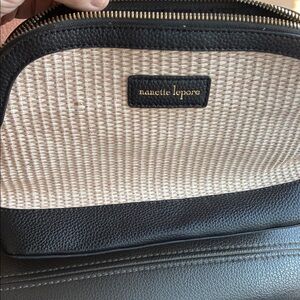 Nanette Lepore Black and Cream Woven Crossbody Pouch